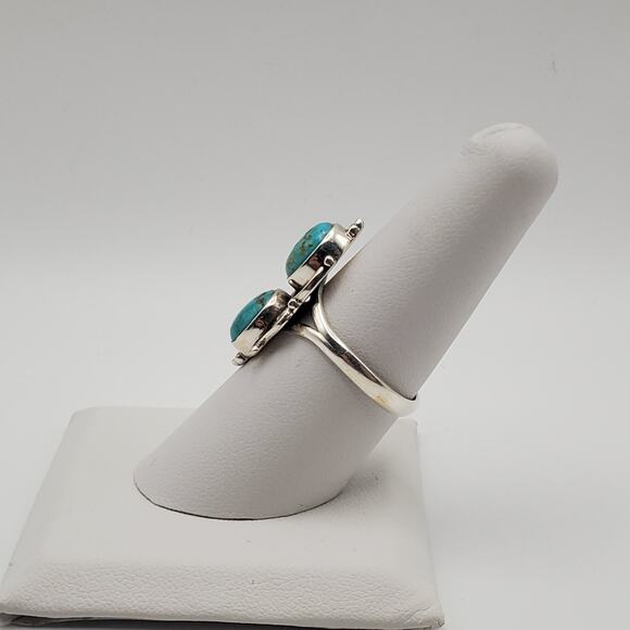 Sterling Silver 925 Kingman Turquoise Double Stone Ring Size 9.25 - Picture 3 of 9